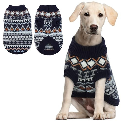 Hjumarayan Hundepullover - Boho Hundepullover Mittelgroße Hunde Weihnachtspullover, Schöne Hunde Pullover mit Geschirr Öffnung, Dicken Hundepulli Französische Bulldogge Labrador Pullis (Marineblau XL)