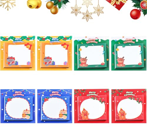 Weihnachten Haftnotizen, 8 Stück Weihnachten Selbstklebende Notizen Pad, Frohe Weihnachten Etiketten Memo Pads Nachricht Hinweis für Büro Haus Schule Xmas Party Geschenke Dekoration