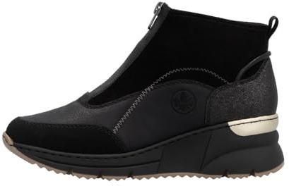 Rieker N6361 Sneaker-Stiefel mit Keilabsatz und Reißverschluss, Schwarz