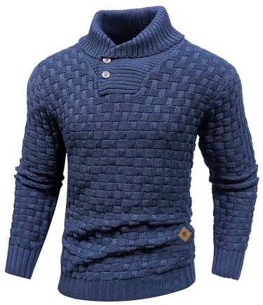 HYPESTFIT Mens Knitted Sweater Crew Neck Warm Long Sleeve Pullover Textured Ribbed Edge Top