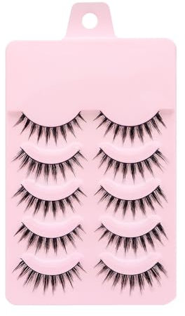 5 PCS False Eyelashes Individual, 5-10 mm C/D Curl Soft Lash Clusters, Easy DIY Eyelash Extensions for Natural Look at Home, Includes Glue for Secure Bonding