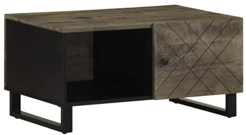 vidaXL solid mango wood coffee table - black grey finish 80x50x40 cm - storage space in living room/office