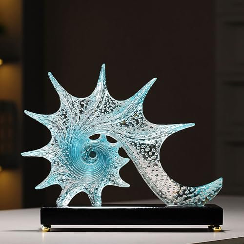 YUDIZWS Kristall Muschel Harz Skulptur Deko, Moderne Abstrakte Schreibtisch Ornamente Kunst Statue Geschenk Mittelstück für Wohnzimmer,Blau