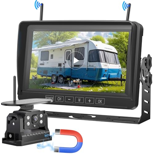 OBEST Solar Rückfahrkamera Auto Wireless mit 7 Zoll Monitor, 1080P DIY Installation Rückfahrkamera wasserdicht IP69K, digitales Signal Nachtsicht Rückfahrkamera für Auto Wohnmobil