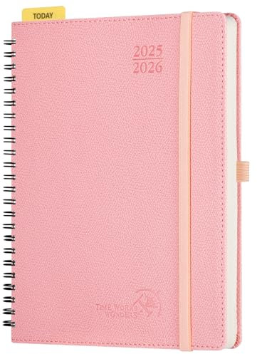 POPRUN Kalender 2025 2026 Horizontale Wochenplaner (Aug.2025-Dez.2026) – Ringbuch mit Softcover, ca. A5 (22x16,5 cm),17-Monate-Terminplaner 1 Woche 2 Seite, Zartrosa
