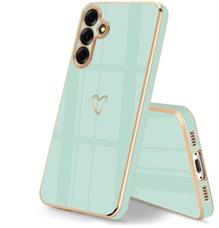 HopMore für Samsung Galaxy S25 5G Hülle Herz Muster, Mintgrün | Aesthetic Süße Herz Motiv Handyhülle, Kameraschutz, Stoßfeste Kratzfest Schutzhülle, Dünn Weich Silikon TPU Case Cover