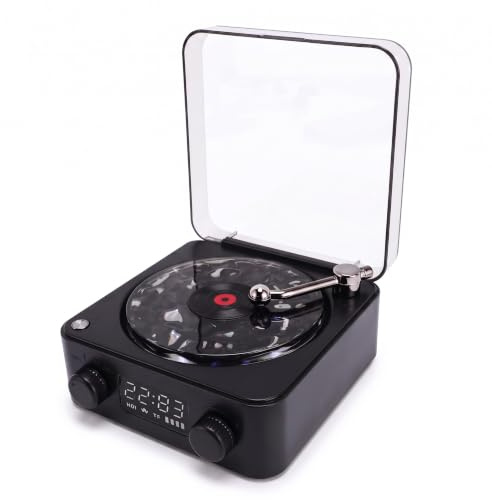 Bewinner Lettore Bluetooth The Waves, Giradischi Vintage Waves Altoparlante Bluetooth, Mini Altoparlanti Portatili retrò per Dormire, Giradischi retrò Waves con Luce Ambientale per (BLACK)