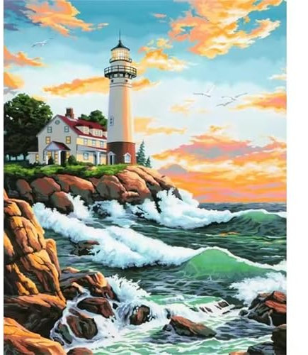 Peinture par Numero,Les Phares DIY Paint by Numbers Kit Acryliques Peinture par Numéros pour Adultes Débutants Enfants,Peinture par Numéros Adulte sans Cadre 30x55cm - Flots