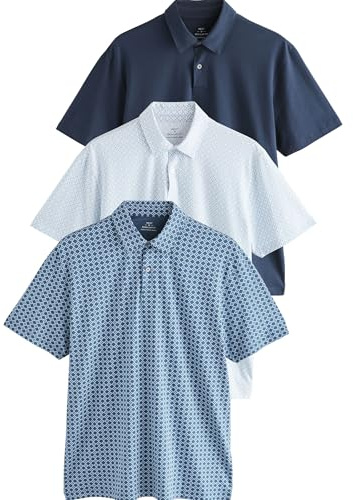 NEXT Herren Poloshirts aus Jersey im 3er-Pack Navy/Light Blu/Blue Geo L