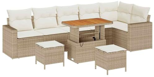 vidaXL Gartensofa-Set 11 STK. 7-Sitzanzahl Beige und Creme Poly-Rattan
