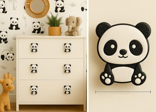 (6-Pack) Panda Theme Children's Door knobs - Pull Handles for Drawers & Cupboards Nursery Playroom Bedroom Deco (Small 5. x 3.6 cm)