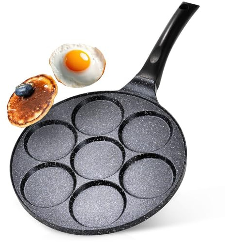 Vilde Spiegeleipfanne 26 cm Praktische Eierpfanne für Spiegeleier Pancakes | 7 Mulden 8 cm Antihaftbeschichtung Granitoptik Energiesparend Gas-/Elektro-/Cerankochfelder
