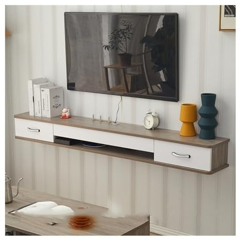 Xuanyingfafafa Floating Tv Stand, Solid Wood Floating TV Stand, Wall-Mounted Cabinet for Small Spaces, Narrow Modern Design(Grey)