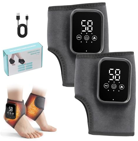 Foot Massager 3 in 1, Cordless Therapy Foot Massager with 3-Level Heat & 3 Vibration Mode, Feet Massager with LCD Display, Rechargeable Ankle Massage for Pain and Circulation (2PCS)
