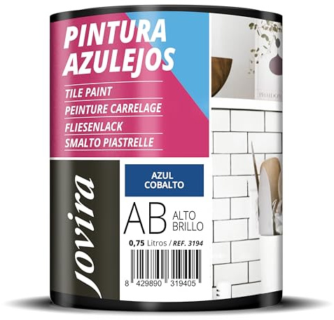 JOVIRA PINTURAS Pintura para Azulejos, Alto Brillo al Agua. Da una imagen nueva a tu cocina y baño. (750 Mililitros, Azul Cobalto) -T