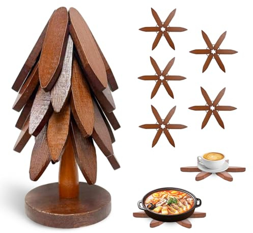 Set de posavasos de madera para platos calientes, plegables, posavasos de árbol, posavasos de árbol de Navidad, posavasos para ollas y vajilla, posavasos para bebidas calientes, tetera, decoración de