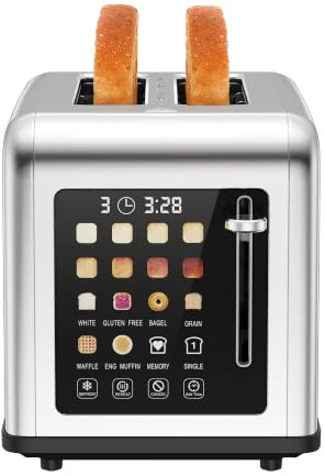 Tostadora de 2 Ranuras, Pantalla Táctil, 8 Niveles de Tostado, 6 Programas de Pan, Función Descongelar y Recalentar, Acero Inoxidable para Bagel Muffin Gofre, 880 W