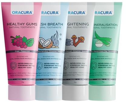 Healthy Gums Natural Toothpaste (Grapes, Aloe Vera, Coconut & Charcoal) | Fluoride-Free, SLS & Peroxide-Free | Gentle for Sensitive Gums, Daily Use | 75 g x 4 Tubes