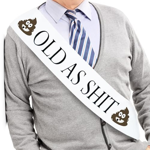 JPACO Old AS SHlT Schärpe – Geburtstag & Ruhestand Schärpe für Männer und Frauen & große Sicherheitsnadel Ideal für Ruhestandsparty, Gastgeschenke & Dekorationen, Weiss/opulenter Garten