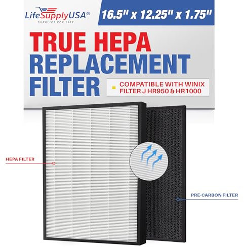 LifeSupplyUSA HEPA Filter and Carbon Filter Replacements Compatible with Winix Filter J Compatible with Hr950 & Hr1000 Air Purifiers