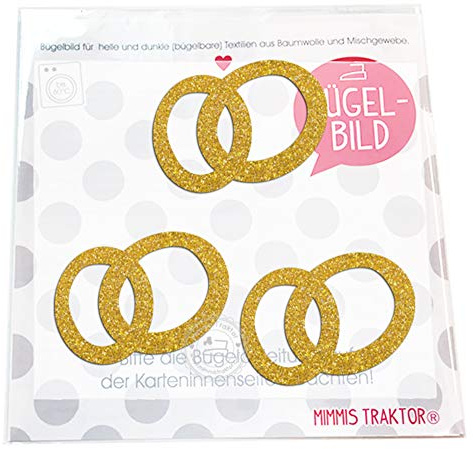 Bügelbild 3 Eheringe 6 cm Aufbügler Applikationen Bügelsticker für Stoffe Textilien Kinder zum Aufbügeln Flicken