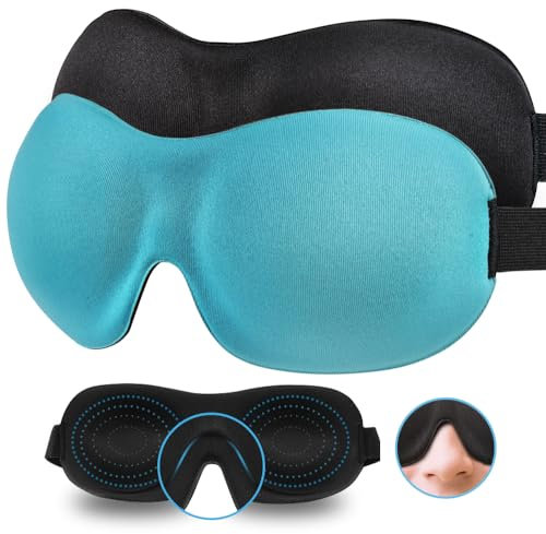 Sleep Mask Invisible Alar Deep Orbit 3D Eye Mask Ultra Lightweight & Comfortable Sleeping Mask Eye Sleep Mask for Travel, Nap, Shift Works (Blue&Black, 2 Count(Pack of 1)