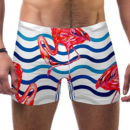 LORVIES Wave Flamingo Oiseau Boxer de natation Short Coupe carrée Short Maillot de bain à séchage rapide Taille S - - XL
