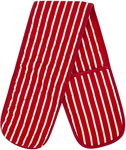 Butcher Stripe Quilted Double Oven Gloves Kitchen Restaurant Home Mitts Heat Resistant Pot Holder Pan Holder Tray Holder for Cooking BBQ Grill 100% Cotton Double Oven Gloves