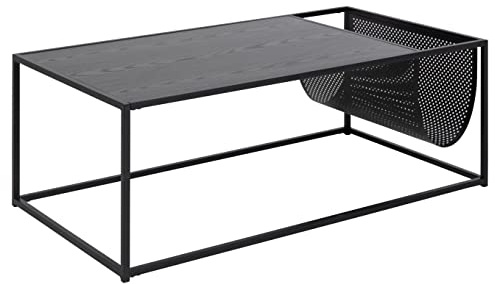 AC Design Furniture Jörn rechteckiger Couchtisch mit Zeitschriftenablage aus Metallgeflecht, Schwarz, Esche-Optik, Metallgestell, L: 110 B: 60 H: 40 cm, 1 Einheit