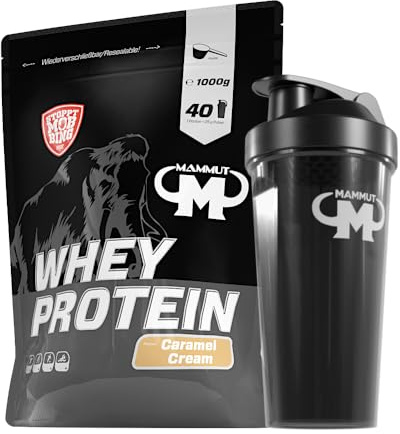 1kg Mammut Whey Protein Eiweißshake - Set (Caramel + Protein Shaker)