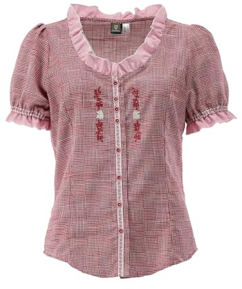OS Trachten Damen Bluse Kurzarm Trachtenbluse mit Rundhalsausschnitt Twede