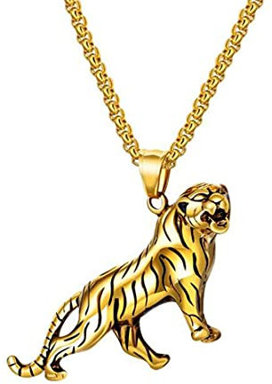 Caimeytie Herren Halskette Tiger Anhänger Rostfreier Stahl vergoldet valentins geschenke
