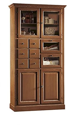 Mar.c.a. Design, Alacena de Cocina, Mueble Cocina de Madera, Nogal - Mueble Salon con Puertas, Cajones y Estantes - Armario Cocina 107x45x203H Estilo Clásico - Armario Despensa Cocina, Made in Italy