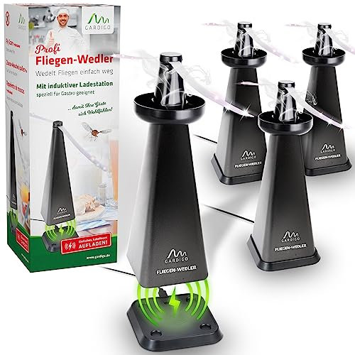 GARDIGO® Wespenwedler mit induktiver Ladestation - 4er Set I Einzigartige Fliegen Abwehr, Wespen Abwehr, Mücken Abwehr für Catering, Gastronomie, Hotel, Haus, Garten I Insektenschutz Lebensmittel