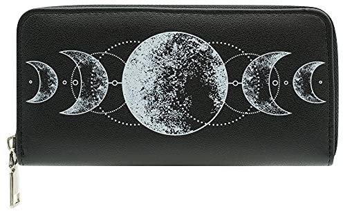 Ro Rox Nyx Alternative Gotisch Geldbörse mit Mond Phase-Print in Schwarz aus Kunstleder