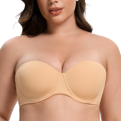 MELENECA Women's Underwire Strapless Bras for Bigger Bust Back Smoothing Plus Size Sunkiss 36G