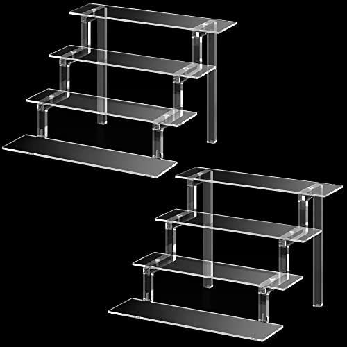 Janaden Make Up Organizer Acryl Riser Display Ständer 4 Stufen Display Regal Kosmetik Aufbewahrung Halter Durchsichtiges Acryl Aufsteller für Pop Figuren, Cupcake, Dessert, Gewürz 2 Stück