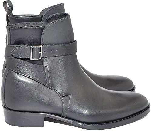 Camperos stivali uomo LS Luisantiago in vera pelle nappa nero cinghia ottone fondo cuoio originale handmade in Italy (39 EU)