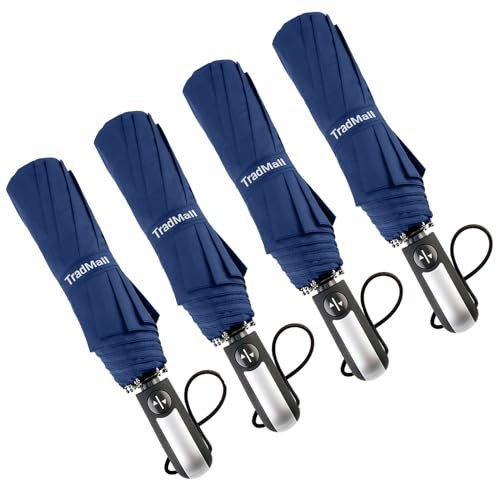 TradMall 4 Pack Travel Umbrella Windproof Portable 46 Inches Large Canopy Ergonomic Handle Auto Open & Close, Blue