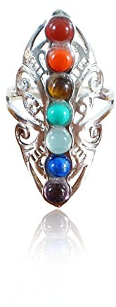 Soulnioi 7 Chakra Ring Naturkristall Ring Hollow Daumen Verstellbarer Ring Spirituelle Heilung für Frauen