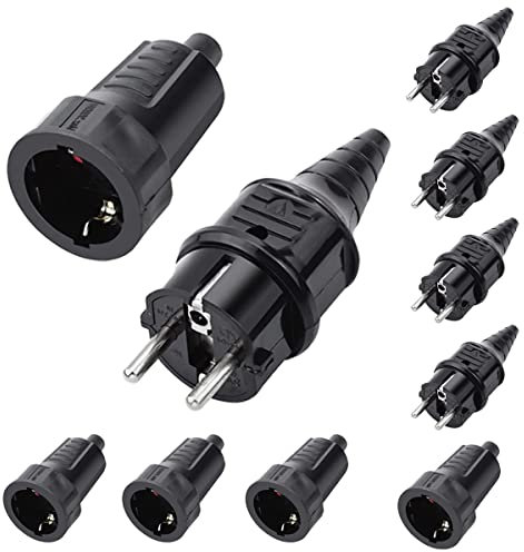 Mocoli 5 Sets Kit Fiche Mâle + Prise Femelle 250V 16A Fiche Électrique en Caoutchouc Broche IP44 Fiche d'alimentation Étanche, Noir