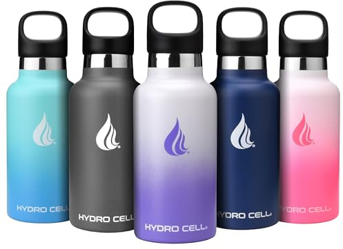 HYDRO CELL Stainless Steel Water Bottle w/Straw & Standard Mouth Lids - Keeps Liquids Hot or Cold with Double Wall Vacuum Insulated Sweat Proof Sport Design (Lavender/White, 16oz)