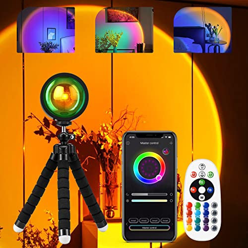 HUGOMOVA Sunset Lamp Projector, Multiple Colors with APP & Remote Control, 360° Rotation LED Sunset Projection Lamp for Photography/Party/Gift/Home Decor