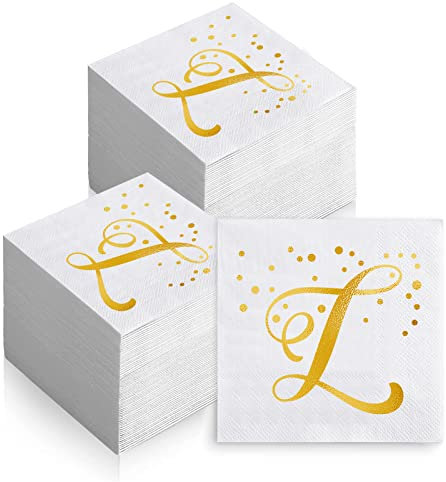 200 Stück Einweg-Cocktail-Servietten, Monogramm, Goldfolie, Buchstabe L, Papierservietten, Anfangsgetränke, für Hochzeit, Geburtstag, Party, Babyparty, Urlaub, Geschirr, Tischdekoration