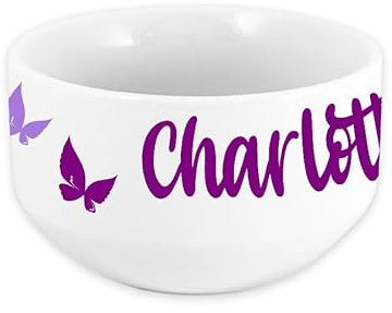 Bol enfant personnalisable – Ajoutez le prénom | Cadeau original | 720mL | Plusieurs motifs | Céramique (Papillons)