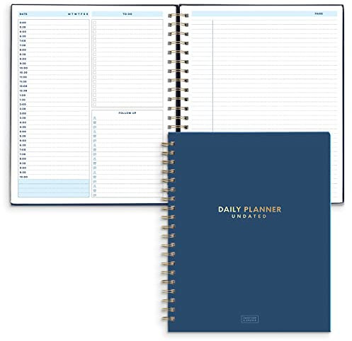 S&O Undatierter Tagesplaner zur Organisation, Spiralplaner mit Stundenplan, Tagesplaner Notizbuch, Täglicher Aufgabenlistenplaner, Arbeitsplaner-Organizer- Notizbuch — 200 Seiten, 9x10,75 Zoll