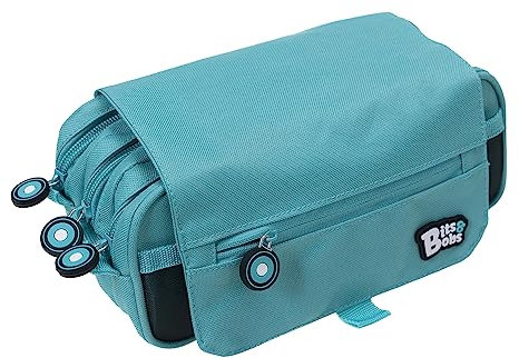 Grafoplás | Estuche Escolar Tres Compartimentos con Solapa | Turquesa | Bits&Bobs | Colores Vivos | 23x10x10cm | Incluye Horario y Zona Identificación | Perfecto para Organizar tu Material Escolar