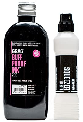 Graff-City Grog Buff Proof Ink & Squeezer 10 EPT - Mop Marker Pen Refill Ink Bundle - Glossy Pack 200ml (Death Black)