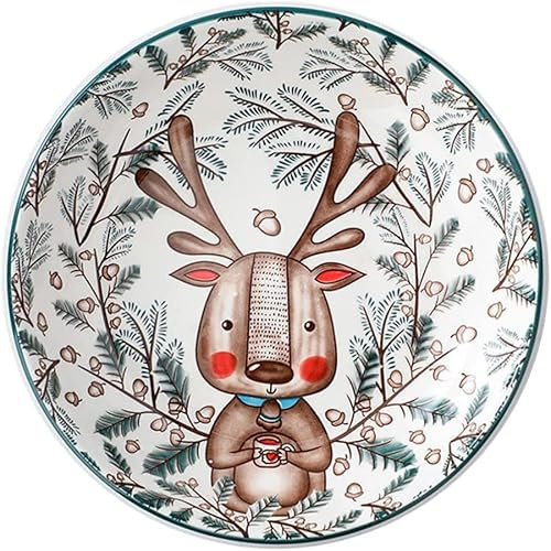 ENESEA Exquisite Doppelzweck-Speiseteller, Weihnachtsteller, Rentier-Keramikteller, Dessert-Salatteller, runde Vorspeisen-Servierplatte, Urlaubs-Servware