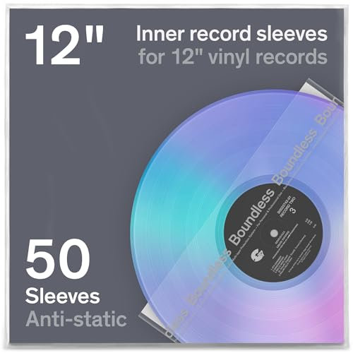 Boundless Audio Vinyl Record Sleeves - 50 x Premium Vinyl Inner Sleeves with Anti-Static Rice Paper & HDPE - Archival 3-Layer Record Covers for 12 LPs - Acid-Free Polylined Album Covers for Storage